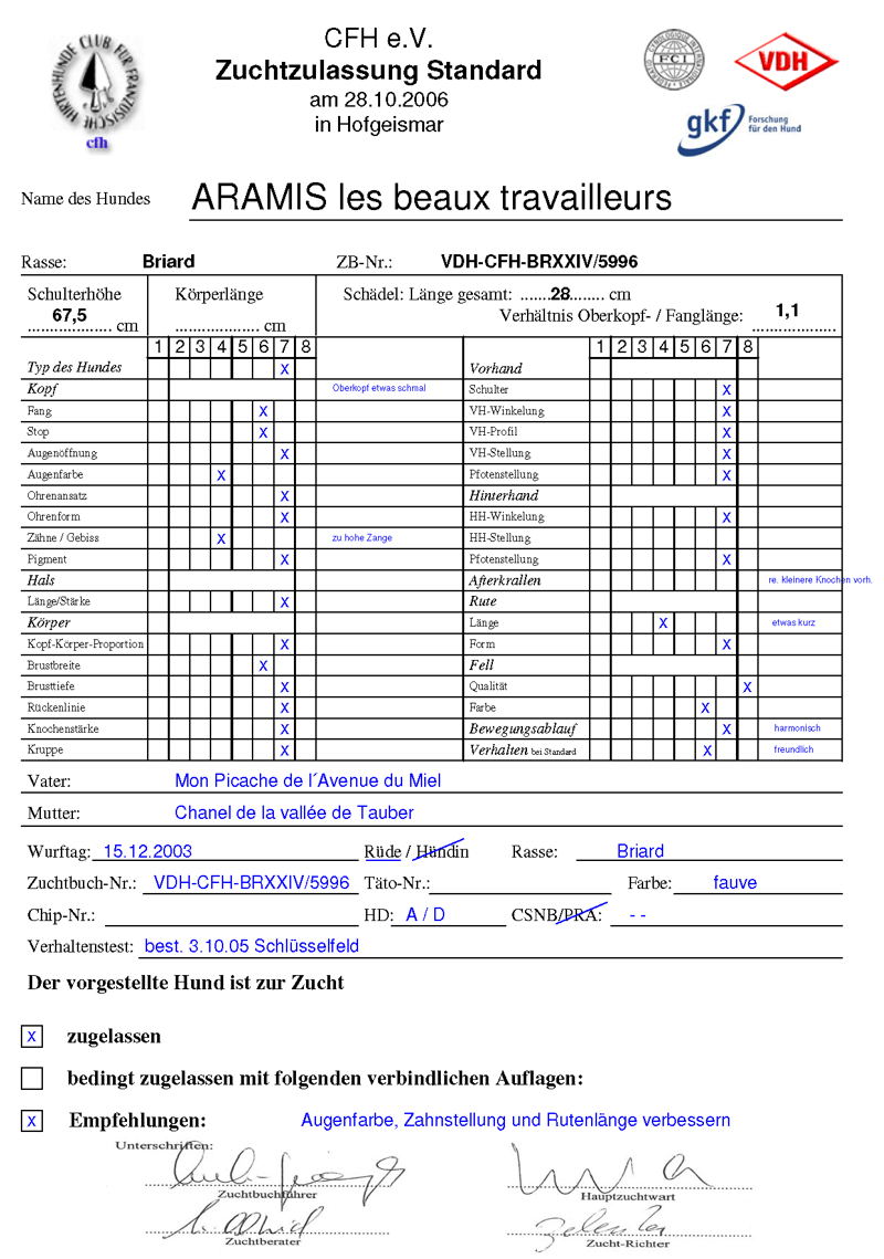 Visio-zuchtzulassung standard aramis1